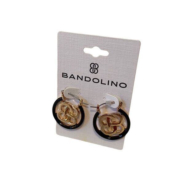 Bandolino Circular Logo Huggie Hoops in Gold & Black. Very Sharp Looking. - Picture 2 of 5